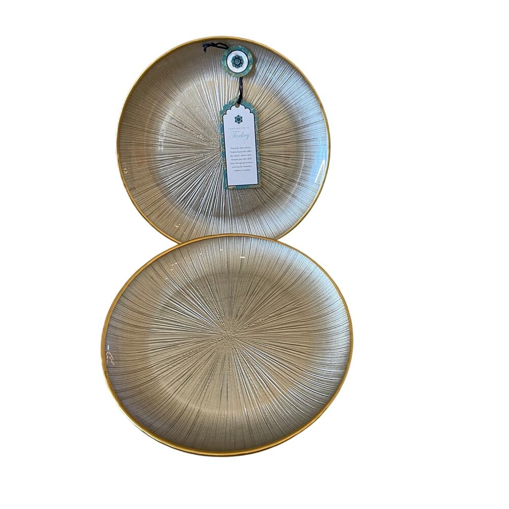 Gorgeous Champagne & Gold Turkish Glass Appetizer Dessert Plates 8" Set 4 New